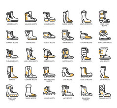 集类型靴子薄行图标为任何网络和应用程序项目