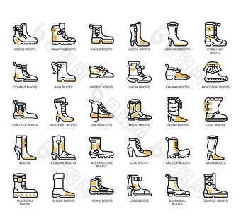集类型<strong>靴子</strong>薄行图标为任何网络和应用程序项目