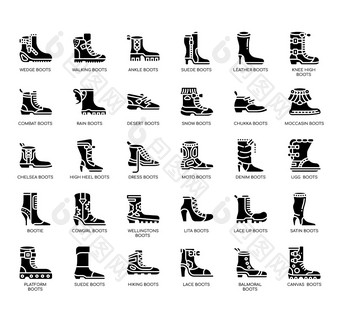 集类型靴子薄行图标为任何网络和应用程序项目