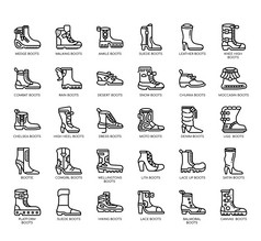 集类型靴子薄行图标为任何网络和应用程序项目