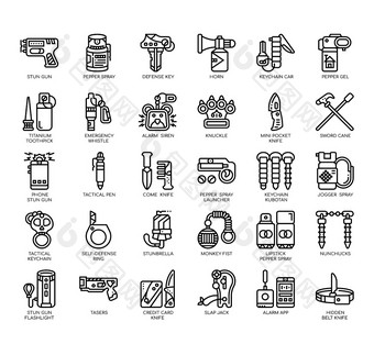 集自我国防设备薄行图标为任何网络和应用程序项目