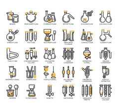 集实验室玻璃器皿薄行图标为任何网络和应用程序项目