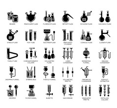 集实验室玻璃器皿薄行图标为任何网络和应用程序项目