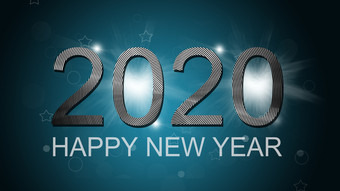 银快乐新一年与摘要散景和镜头耀斑模式古董蓝色的颜色背景