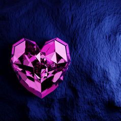 紫色的心形状钻石粗糙的蓝色的背景象征为情人节一天渲染