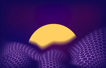 摘要几何紫色的和蓝色的背景与黄色的曲线形状就像的太阳向量设计元素为网络横幅海报卡片壁纸现代未来主义的背景