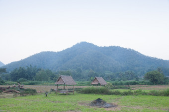 小屋的字段木小屋的<strong>理由</strong>的云雾山背景