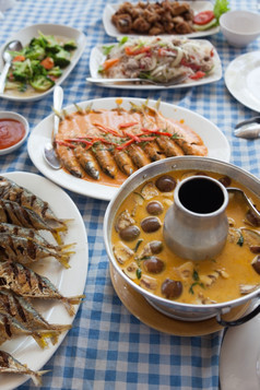 泰国泰国各种食物辣的食物大多数的菜单海鲜
