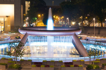 喷泉财富黄昏具有里程碑意义的新加坡城市背景修建摩天楼