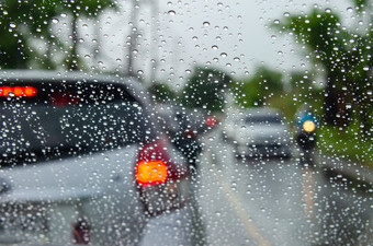 模糊<strong>车图片</strong>与滴水的窗口雨的路