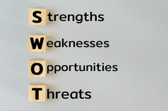 木多维数据集为SWOT的优势弱点机会威胁灰色的背景业务市场营销概念