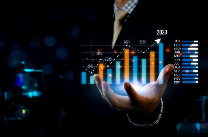 大数据图虚拟屏幕经济分析和投资金融和市场营销规划业务概念