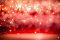 红色的闪闪发光的古董灯背景散焦为节日和庆祝活动