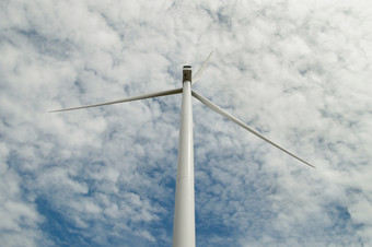 风车为可再生能源与美丽的天空背景