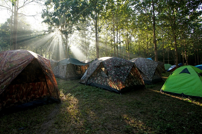 野营帐篷营网站与阳光背景