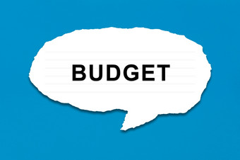 预算与白色纸眼泪蓝色的纹理背景