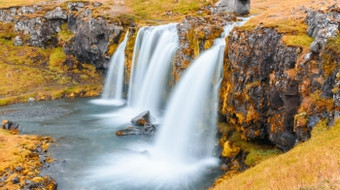 美丽的瀑布<strong>景观</strong>丘奇费尔山斯奈山半岛半岛冰岛热夏天<strong>效果</strong>风格