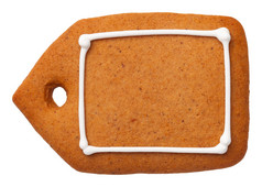 姜饼标签饼干孤立的白色背景前视图