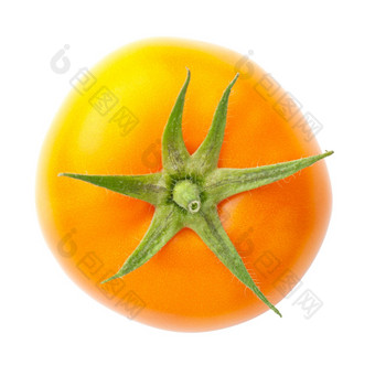 黄色的番茄孤立的白色背景视图从以上黄色的番茄孤立的白色背景