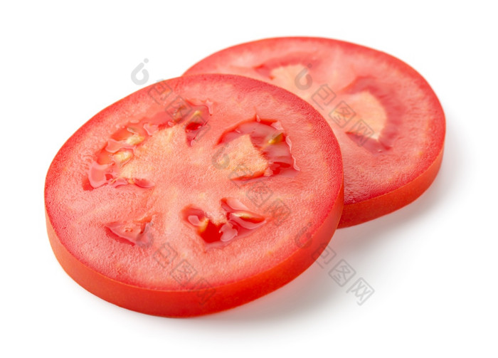 两个片番茄孤立的在白色背景两个片番茄孤立的在白色