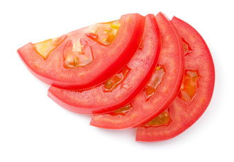 切片番茄孤立的白色背景前视图美味的切片番茄孤立的白色背景