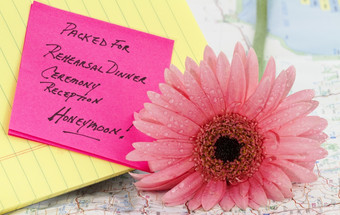 粉红色的黛西地图与请注意包装为彩排晚餐仪式接待而且度蜜月前地图而且记事本