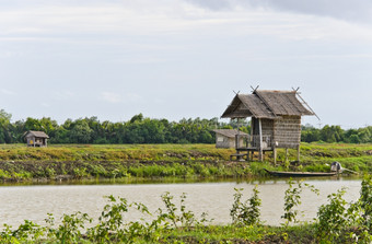 小努帕棕榈叶子小屋水产养殖泰国