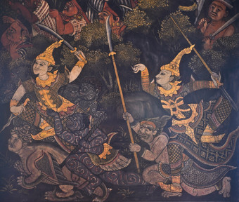 本地的泰国壁画寺庙墙