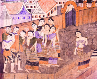 泰国壁画绘画描述了的道路生活南人的过去的什么停北泰国