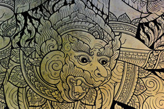 古老的泰国黄金叶艺术hanuman-monkey