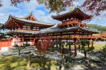 美丽的体系结构凤凰城大厅与秋天颜色byodo-in寺庙哪一个佛教寺庙测试城市《京都议定书》县日本