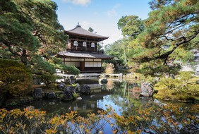 银展馆银阁寺寺庙在秋天颜色京都议定书日本