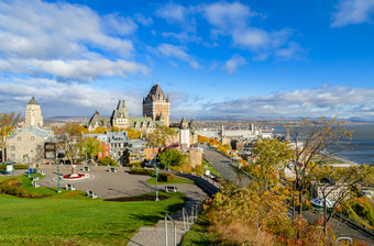 惊人的全景视图老<strong>魁北克</strong>城市与费尔蒙特酒庄芳堤娜和圣劳伦斯河秋天季节<strong>魁北克</strong>加拿大