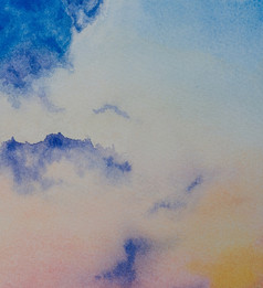 摘要《暮光之城》天空水彩绘画背景天际线和色彩斑斓的云手画纸与纹理插图