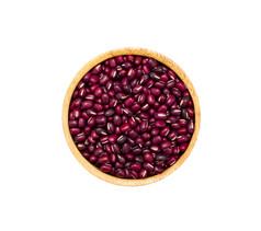 富含蛋白质红色的豆子日本小红色的豆棕色（的）木碗孤立的白色背景前视图健康的有机超级食物概念