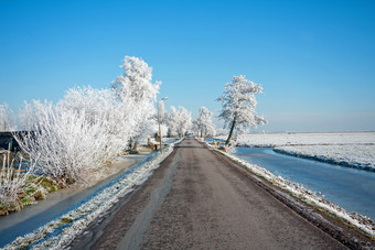 雪路的农村从的荷兰冬天