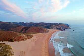 空中沙滩上亲爱的的西海岸葡萄牙日落