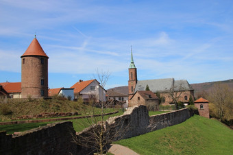 迪尔斯伯格一年老小中世纪的小镇那包围城墙德国