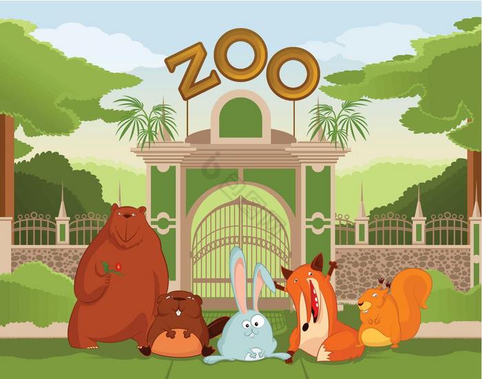 动物园门与动物向量图像动物园门与动物