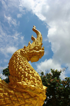 色彩斑斓的金龙雕像的寺庙