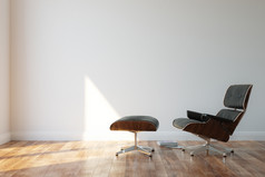 黑色的舒适的皮革扶手椅极简主义风格室内