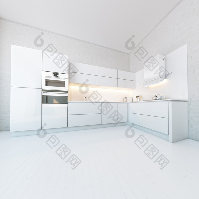 现代厨房橱柜新白色室内