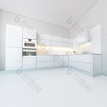 现代厨房橱柜新白色室内