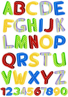 字母有趣的色彩斑斓的字母信和数字向量插图