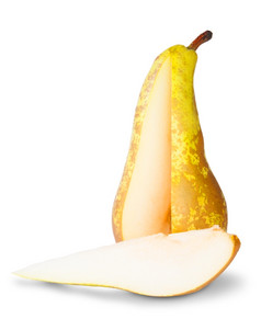 黄色的梨与减少出段Isoleted白色背景