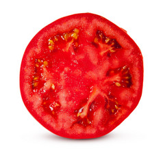 一个一半多汁的红色的番茄孤立的白色背景