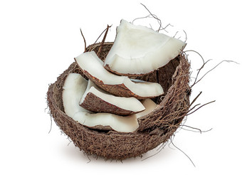 椰子纸浆壳牌孤立的白色背景特写镜头椰子纸浆壳牌
