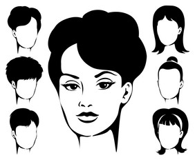 女人发型会徽集发型轮廓孤立的
