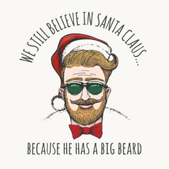 的家伙与眼镜和圣诞节他赶时髦的人圣诞老人老人与幽默的措辞向量插图