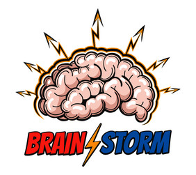 手画会徽人类大脑与闪电和措辞巴林风暴好的想法大脑活动洞察力向量插图